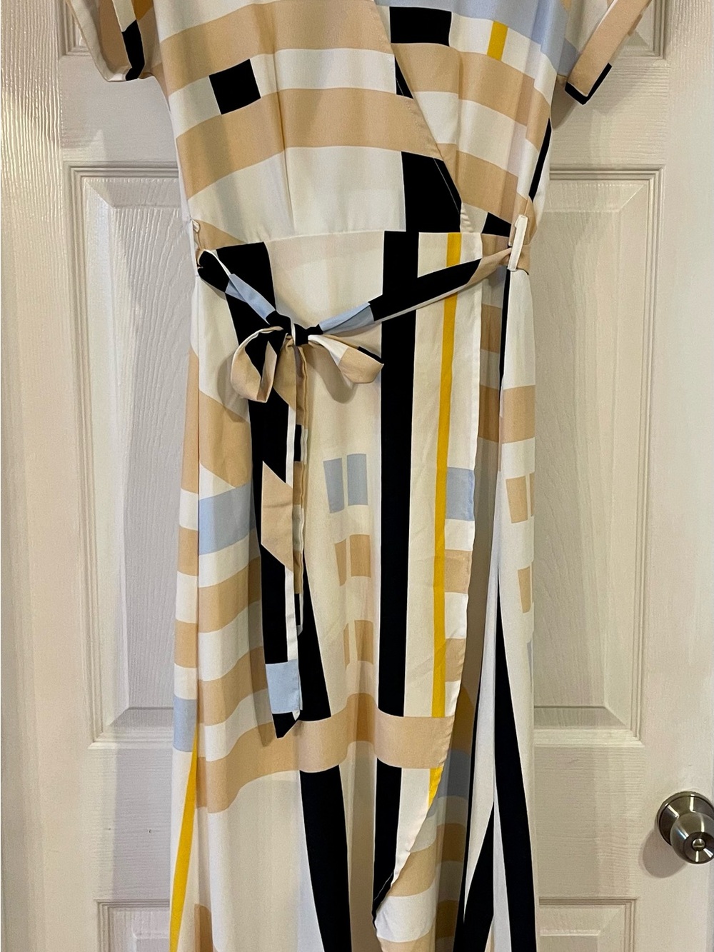 Fabrik Multicolor Short Sleeve Faux Wrap Dress with Ties Size S